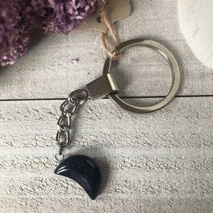 Blue Goldstone Crescent Moon Keychain